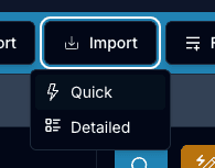 Import action on the entity listing