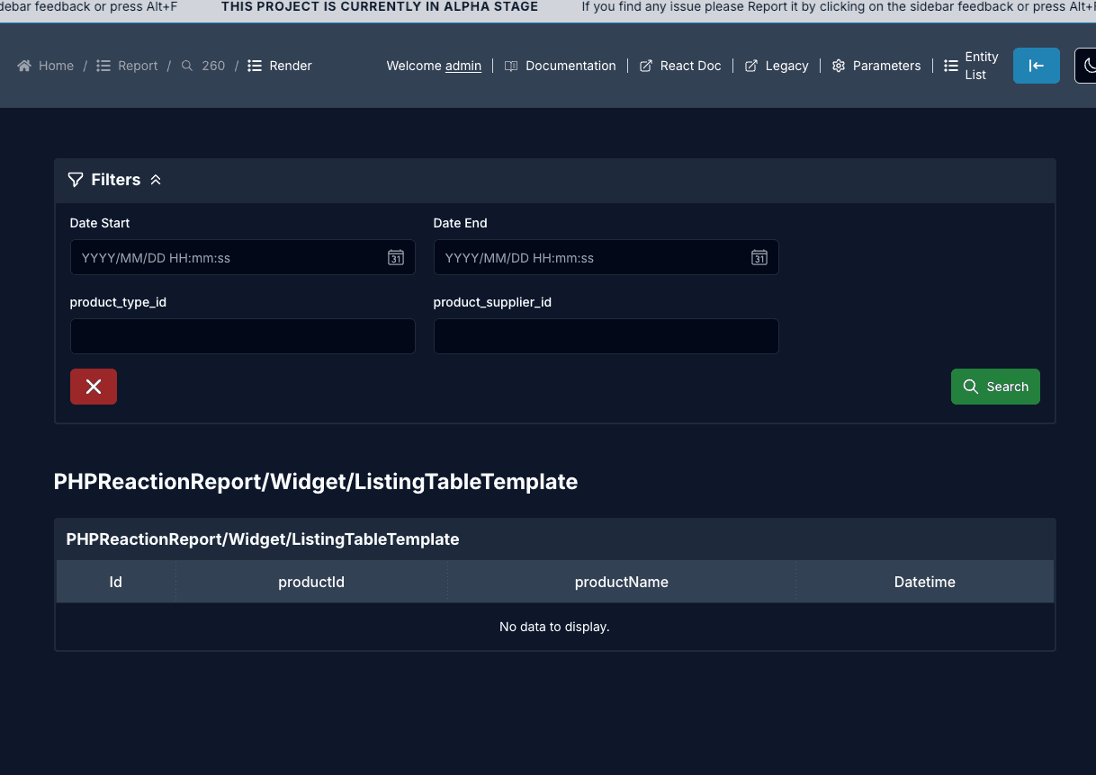 The rendered listing report