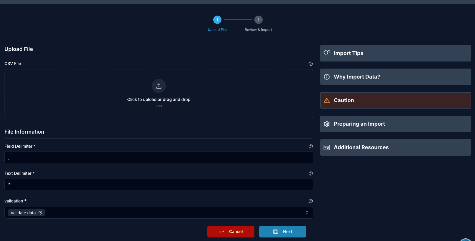 FileUploader upload screen