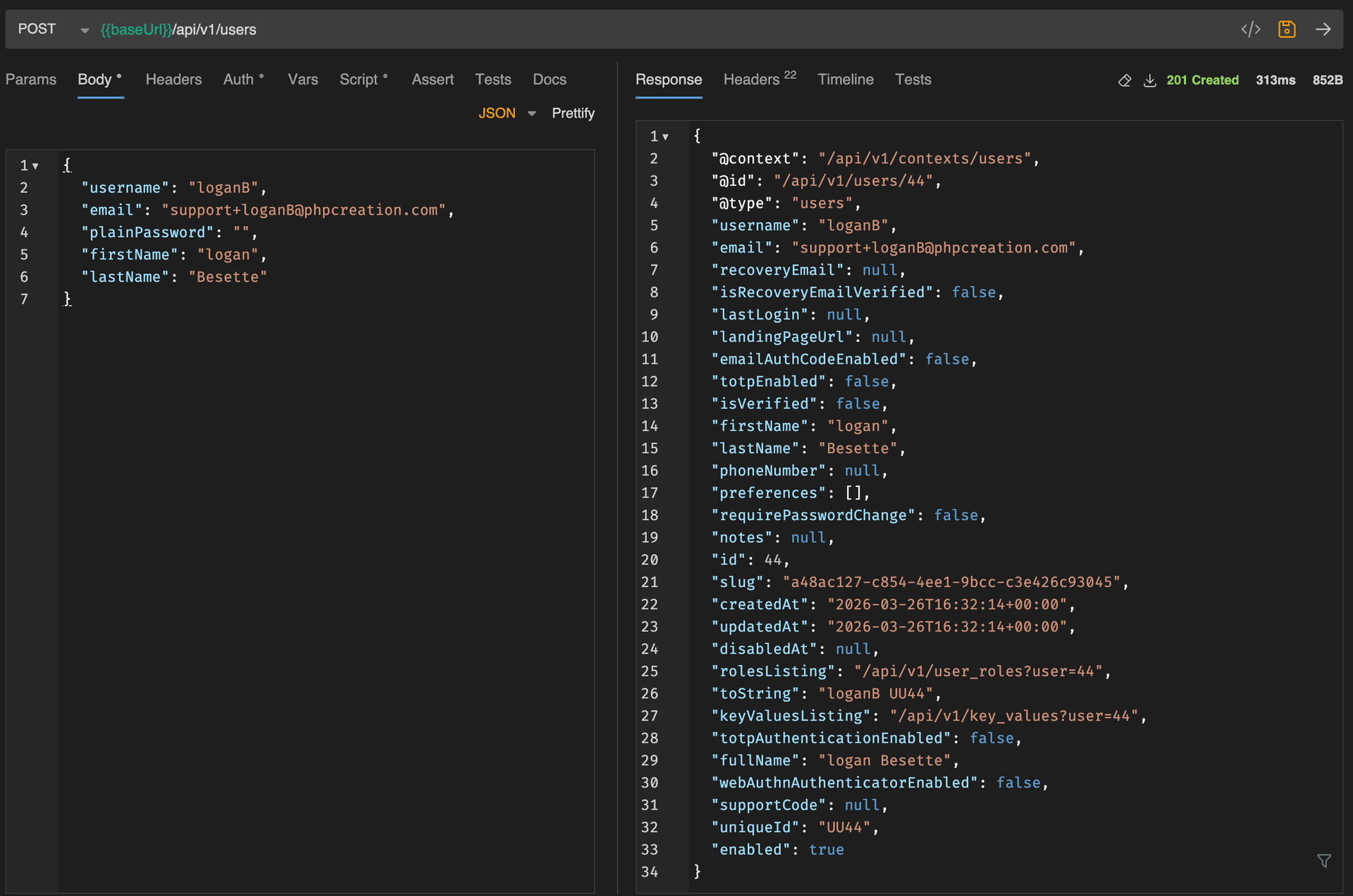 Create a user on the Account API