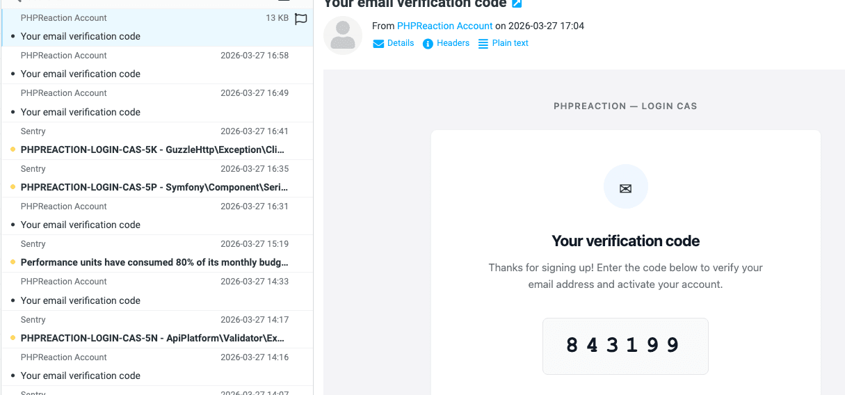 Confirmation code received by email