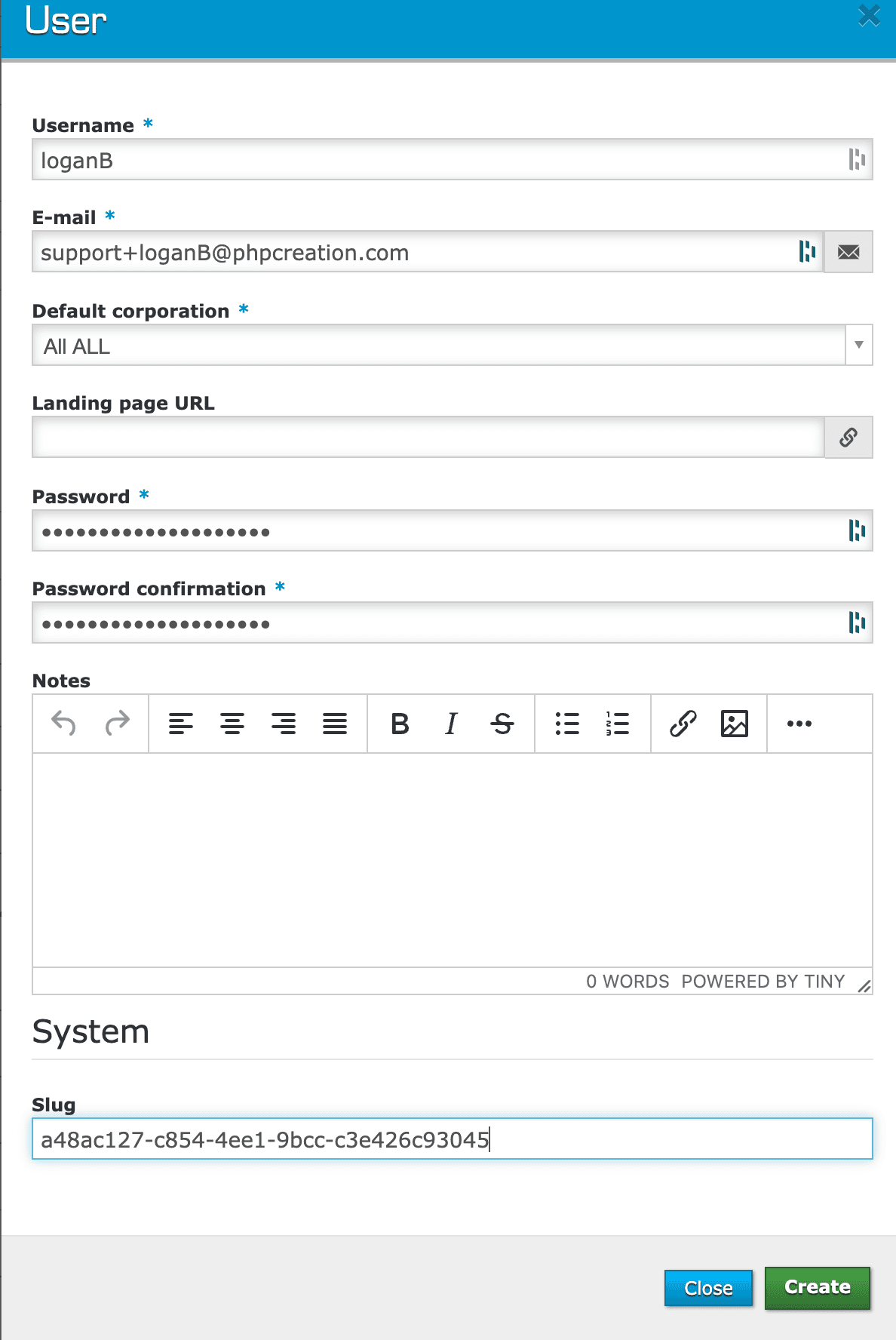 Match the slug with the Account API user