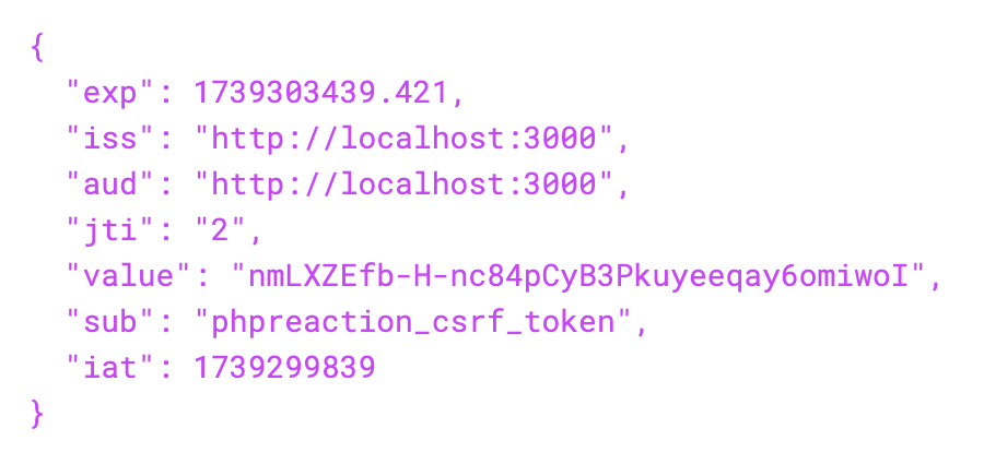 Decoded CSRF JWT payload
